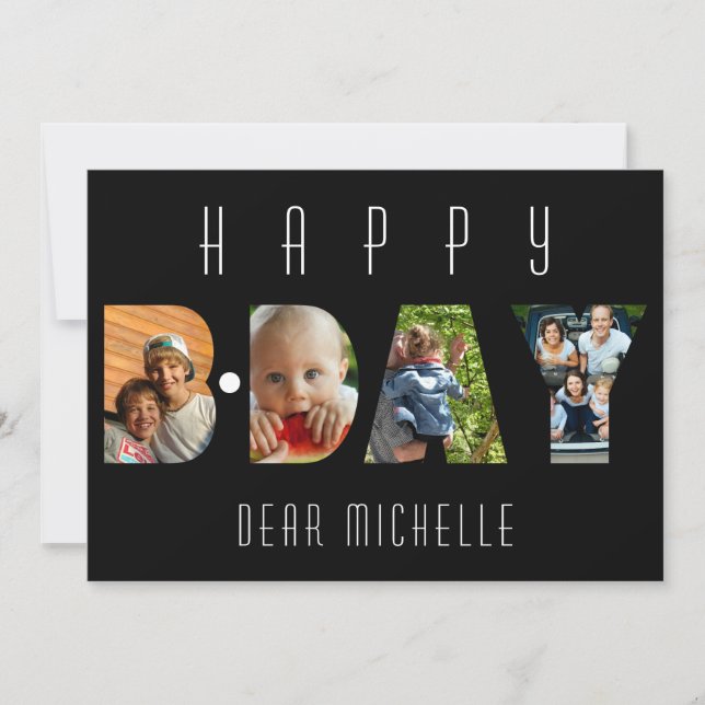 Modern Birthday 4 Foto Collage Personalisiert Card (Vorderseite)