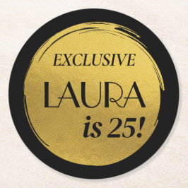 Modern Birthday Black Gold Runder Pappuntersetzer