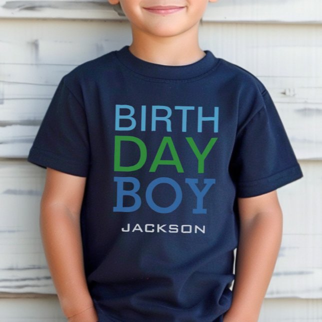 Modern Birthday Boy Navy Blue Name Age Number Kleinkind T-shirt (Von Creator hochgeladen)