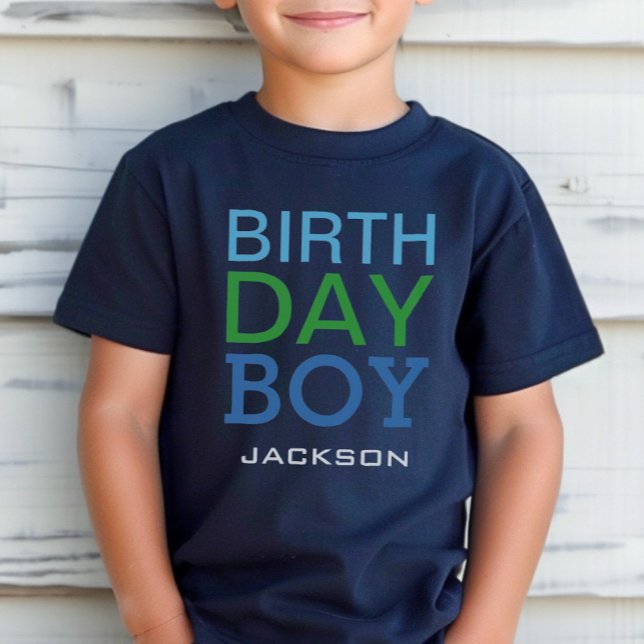 Modern Birthday Boy Navy Blue Name Age Number T-Shirt (Von Creator hochgeladen)