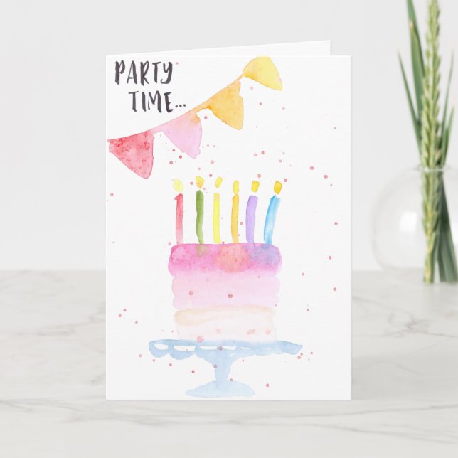 Modern birthday cake watercolor birthday card karte (Vorderseite)