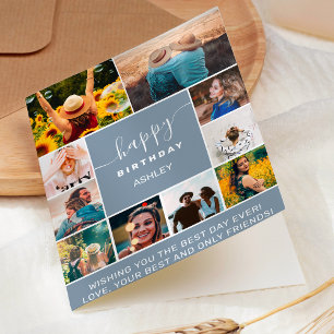 Modern birthday dusty blue 10 Foto Grid Karte