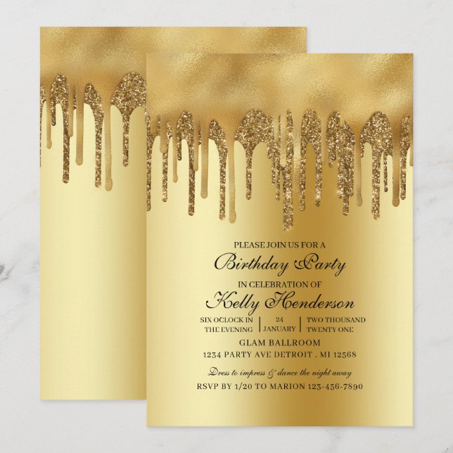 Modern Birthday Party Driving Gold Personalisiert Einladung (Vorne/Hinten)