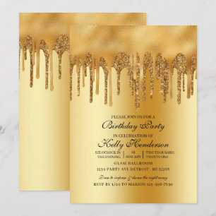 Modern Birthday Party Driving Gold Personalisiert Einladung