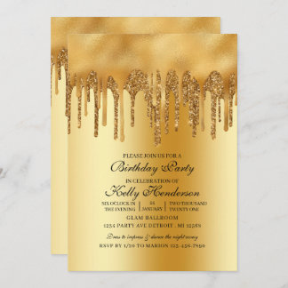 Modern Birthday Party Driving Gold Personalisiert Einladung