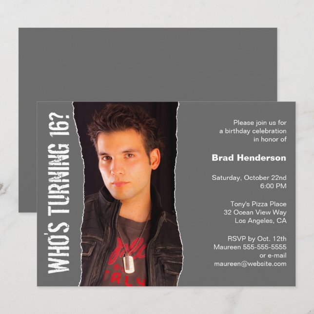 Modern Birthday Party Foto Einladung Dunkelgrau (Vorne/Hinten)