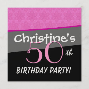 Modern Birthday Pink und Black Blume Star Muster Einladung