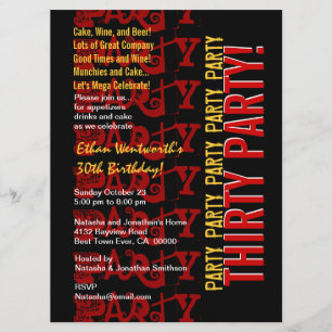 Modern Birthday Red Gold Black Grunge LARGE Einladung