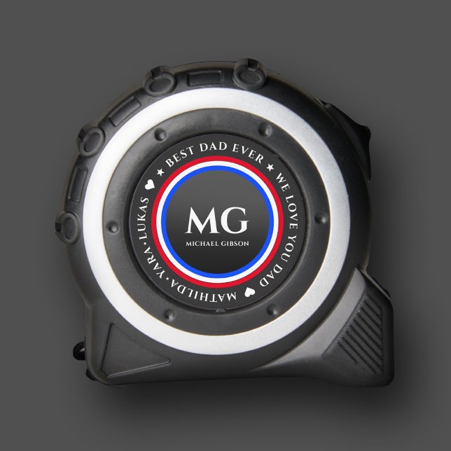 Modern Birthday Vater Monogram Blue White Maßband (Modern Birthday Dad Monogram Blue White Red Tape Measure
)