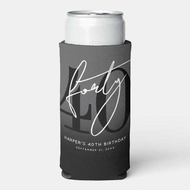 Modern Black 40th Birthday Party Selters Dosenkühler (Seltzer Vorderseite)