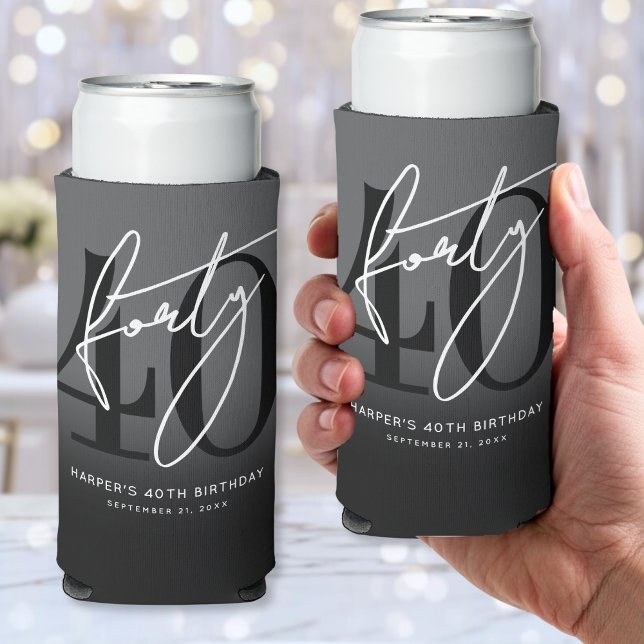Modern Black 40th Birthday Party Selters Dosenkühler (Modern Black 40th Birthday Party Seltzer Can Cooler)