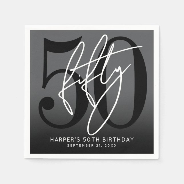 Modern Black 50th Birthday Party Serviette (Vorderseite)