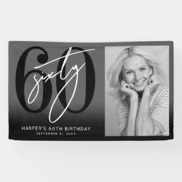 Modern Black 60th Birthday Party Banner