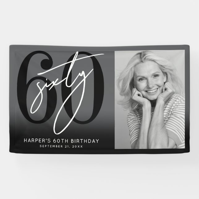 Modern Black 60th Birthday Party Banner (Horizontal)
