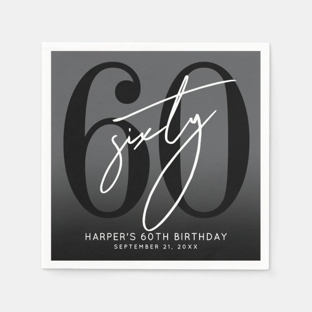 Modern Black 60th Birthday Party Serviette (Vorderseite)