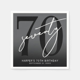 Modern Black 70th Birthday Party Serviette