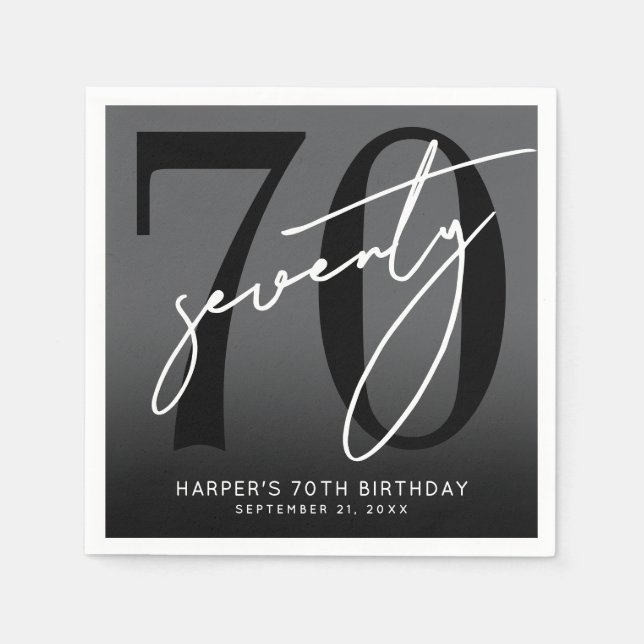 Modern Black 70th Birthday Party Serviette (Vorderseite)