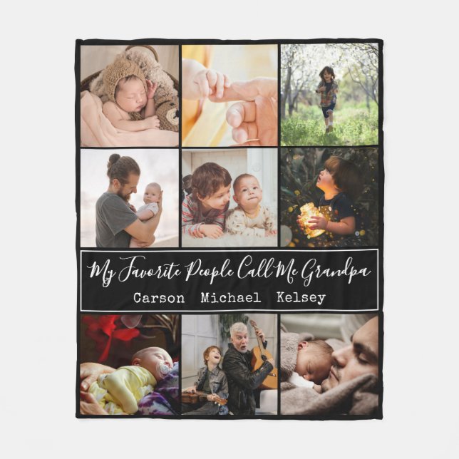 Modern Black 9 Foto Collage für Opa Fleecedecke (Vorderseite)