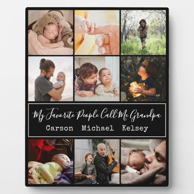Modern Black 9 Foto Collage für Opa Fotoplatte (Vorderseite)