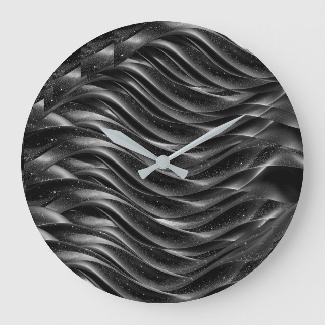 Modern Black Abstract Wave Wall Clock | Minimalist Große Wanduhr (Vorderseite)
