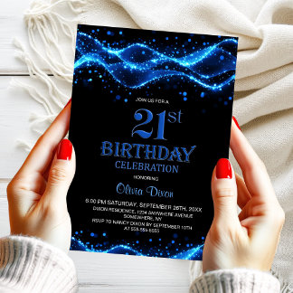 Modern Black and Blue 21. Geburtstag Party Einladung