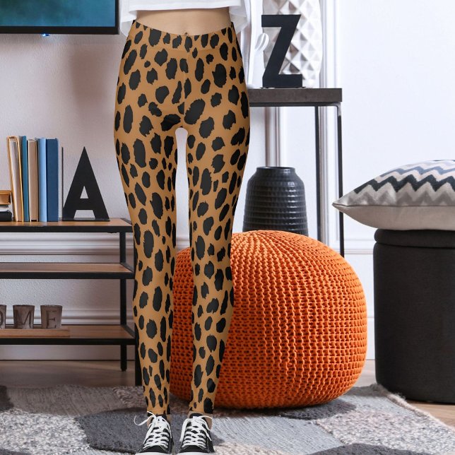 Modern Black And Brown Leopard Skin Safari Pattern Leggings (Von Creator hochgeladen)