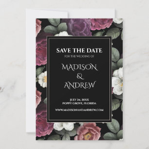 Modern Black and Burgund Peonys Save the Date