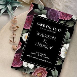 Modern Black and Burgund Peonys Save the Date