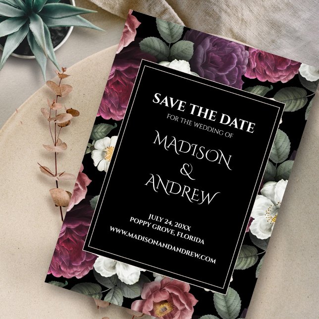 Modern Black and Burgund Peonys Save the Date (Modern Black and Burgundy Peonies Save the Date on neutral plate)