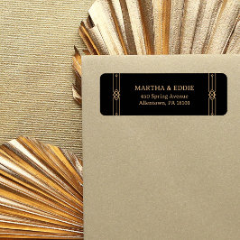 Modern Black and Faux Gold Wedding Return Address