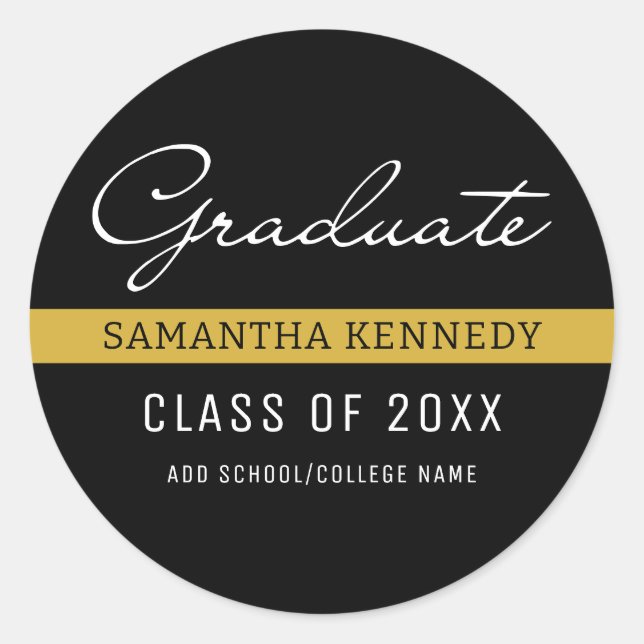 Modern Black and Gold 2025 Abschluss Runder Aufkleber (Vorderseite)