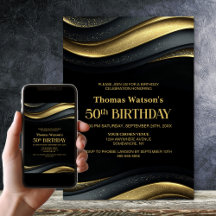 Modern Black and Gold 50th Birthday Party