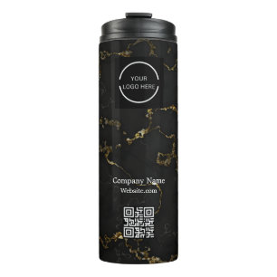 Modern Black and Gold Company Logo & QR Code Thermosbecher