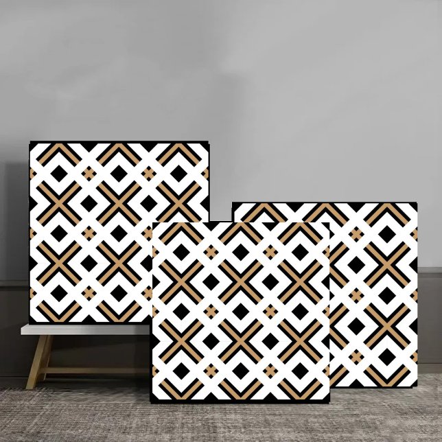 Modern Black and Gold Geometric Plaid Fliese (Von Creator hochgeladen)