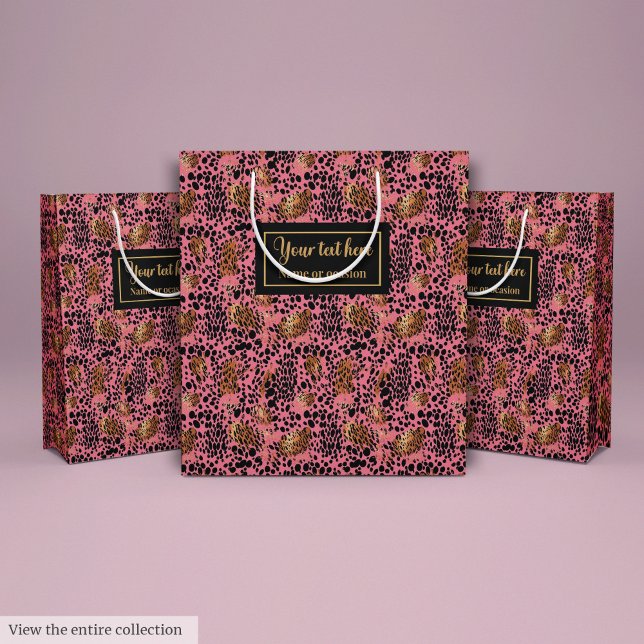 Modern black and gold leopard skin birthday wrap mittlere geschenktüte (Modern black and gold leopard skin birthday wrap)