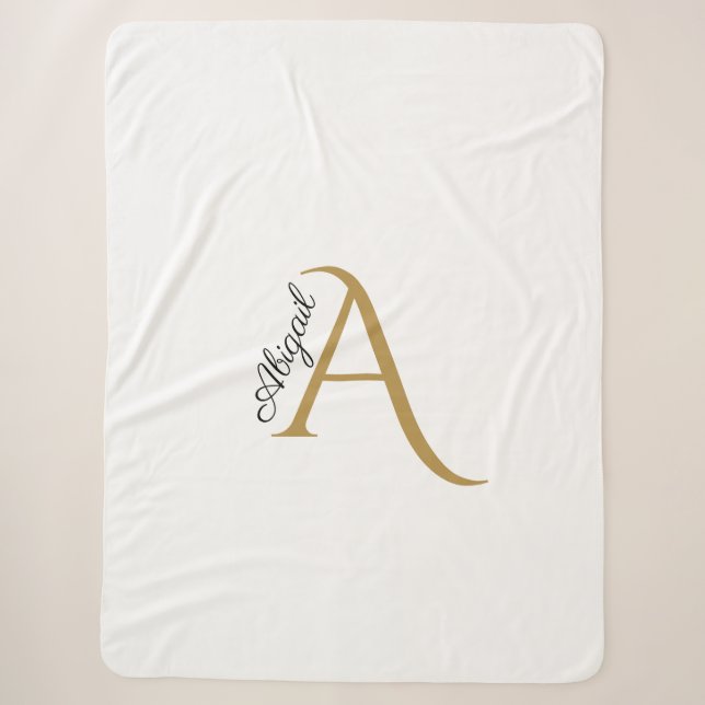 Modern Black and Gold Monogram White Sherpadecke (Vorderseite)