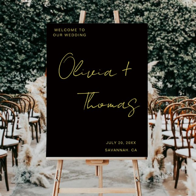 Modern Black and Gold Script Wedding Welcome Sign Acrylschild (Von Creator hochgeladen)