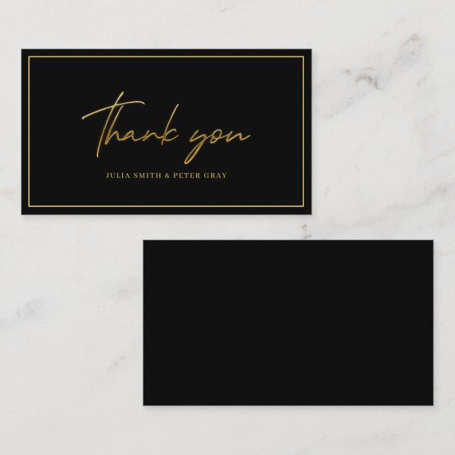 Modern Black and Gold Wedding Dankeschön Card Begleitkarte (Vorne/Hinten)