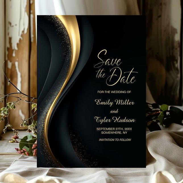 Modern Black and Gold Wedding Save the Date Einladung (Von Creator hochgeladen)