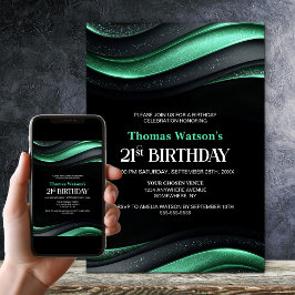 Modern Black and Green 21st Birthday Party Einladung