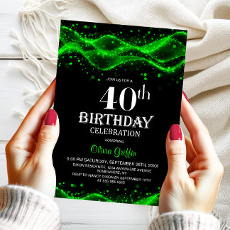 Modern Black and Green 40. Geburtstag Party Einladung