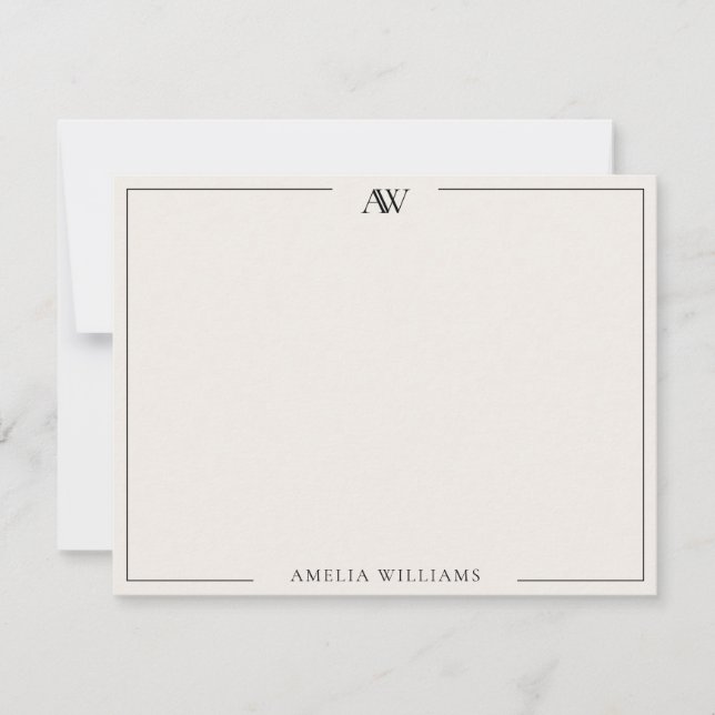 Modern Black and Ivory Minimalist Elegant Monogram Mitteilungskarte (Vorderseite)