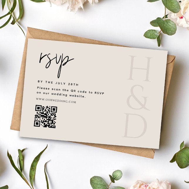 Modern Black and Ivory Monogram Minimalist Wedding RSVP Karte (Von Creator hochgeladen)