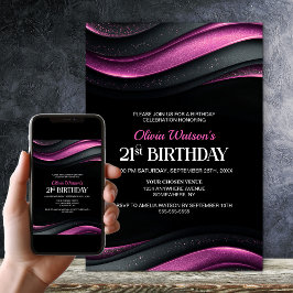 Modern Black and Pink 21st Birthday Party Einladung
