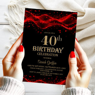 Modern Black and Red 40. Geburtstag Party Einladung