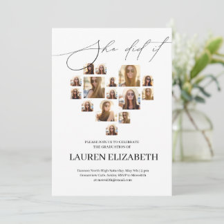 Modern Black and White 15photo collage Graduation  Einladung