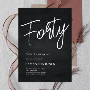 Modern Black and White 40. Geburtstag Party Einladung