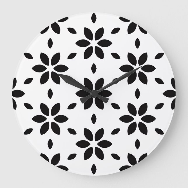 Modern Black and White Abstract Floral  Große Wanduhr (Vorderseite)