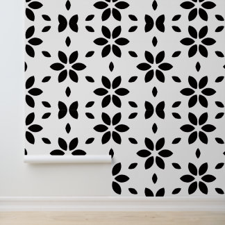 Modern Black and White Abstract Floral  Tapete