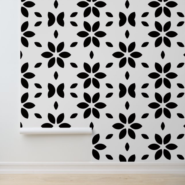 Modern Black and White Abstract Floral  Tapete (Anwendung)